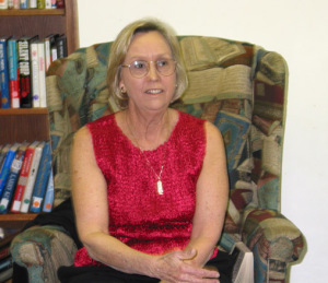 Nancy Hargrove speaks at Cup of Chaucer Program, SPL. Photo by Nancy Jacobs