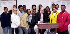 Joe Lee visits Mrs. Jacobs' classroom at Starkville High School in 2002.