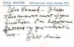 Note sent to Hannah McIlwain by Bill Minor